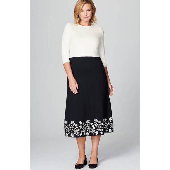 J.Jill x Christian Siriano Midi Dress 3X Embroidered Ponte Knit Preppy Feminine - Picture 3 of 16